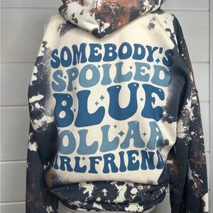 Somebody's Spoiled Blue Collar Girlfriend Cow Distressed Hoodie